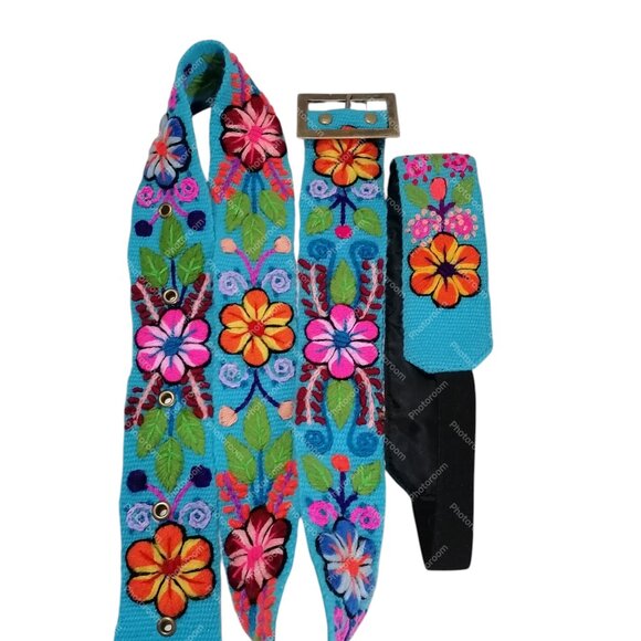 Multicolor Wool Fabric Headband Belt Set Ayacucho
